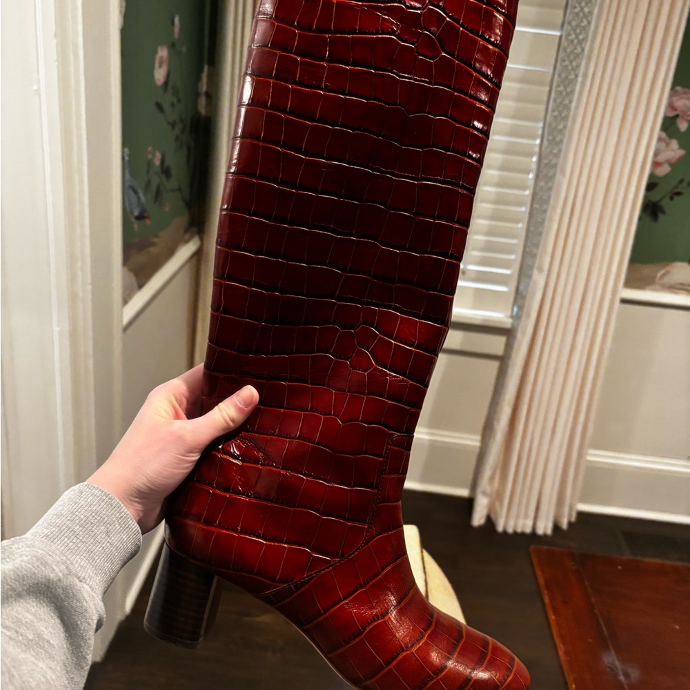 Loeffler Randall Croc-Embossed Knee-High Boots